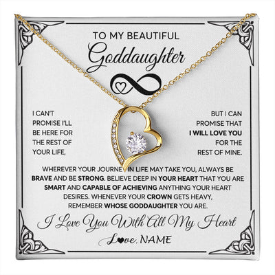 Forever Love Necklace 18K Yellow Gold Finish | 1 | Personalized To My Beautiful Goddaughter Necklace Women Girls From Aunt Uncle Love You Goddaughter Birthday Christmas Customized Gift Box Message Card | teecentury