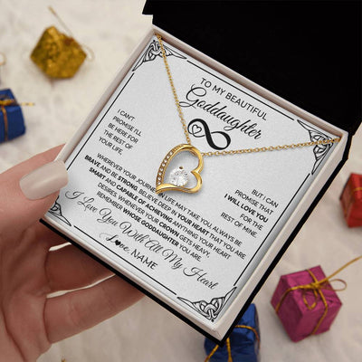 Forever Love Necklace 18K Yellow Gold Finish | 2 | Personalized To My Beautiful Goddaughter Necklace Women Girls From Aunt Uncle Love You Goddaughter Birthday Christmas Customized Gift Box Message Card | teecentury