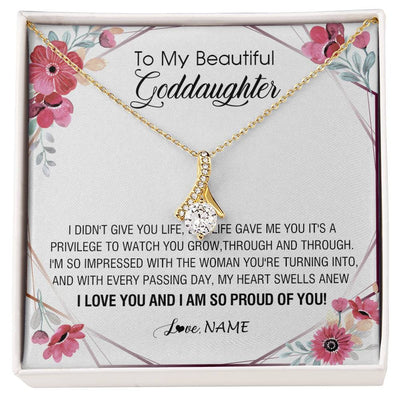 Alluring Beauty Necklace 18K Yellow Gold Finish | 1 | Personalized To My Beautiful Goddaughter Necklace from Godmother Life Gave Me You Goddaughter Birthday Graduation Christmas Customized Gift Box Message Card | teecentury