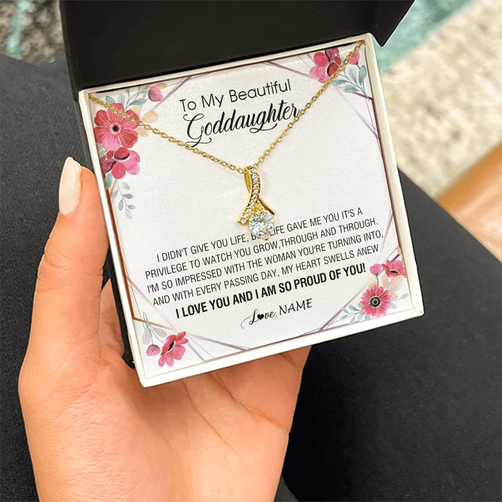 Alluring Beauty Necklace 18K Yellow Gold Finish | 2 | Personalized To My Beautiful Goddaughter Necklace from Godmother Life Gave Me You Goddaughter Birthday Graduation Christmas Customized Gift Box Message Card | teecentury