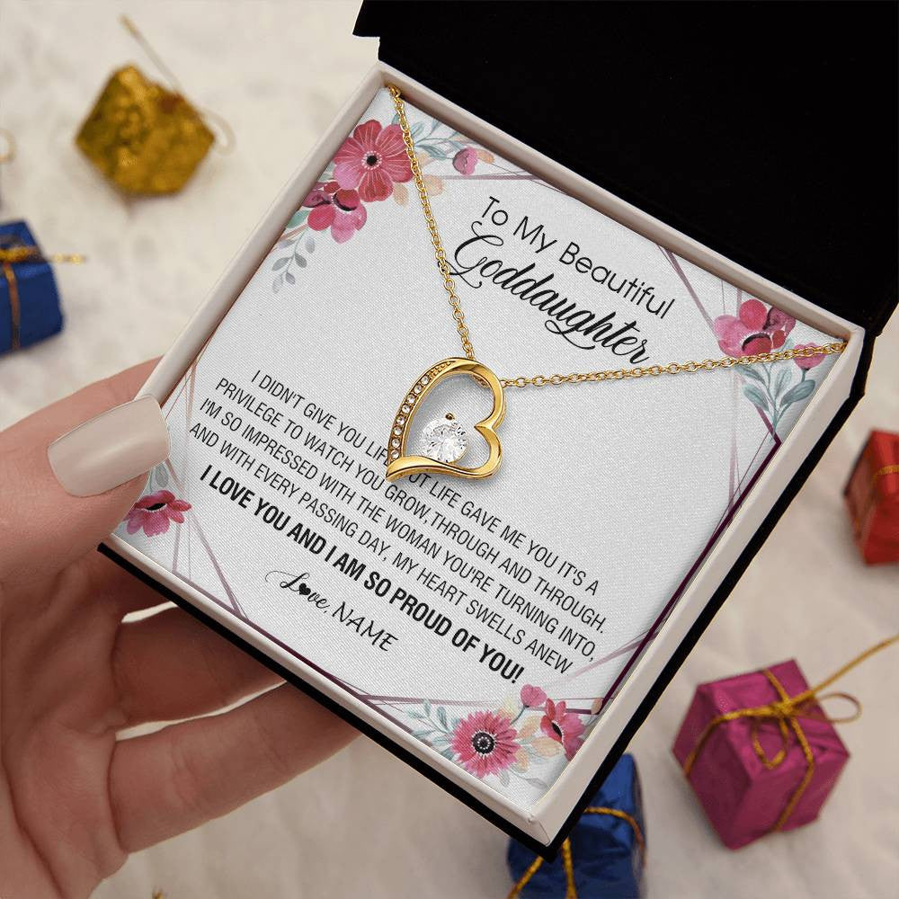 Forever Love Necklace 18K Yellow Gold Finish | 2 | Personalized To My Beautiful Goddaughter Necklace from Godmother Life Gave Me You Goddaughter Birthday Graduation Christmas Customized Gift Box Message Card | teecentury
