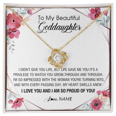 Love Knot Necklace 18K Yellow Gold Finish | 1 | Personalized To My Beautiful Goddaughter Necklace from Godmother Life Gave Me You Goddaughter Birthday Graduation Christmas Customized Gift Box Message Card | teecentury