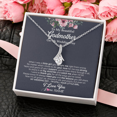 Alluring Beauty Necklace 14K White Gold Finish | 2 | Personalized To My Beautiful Godmother On My Wedding Day Necklace From Goddaughter Little Girl Godmother Of Bride Wedding Day Customized Gift Box Message Card | teecentury