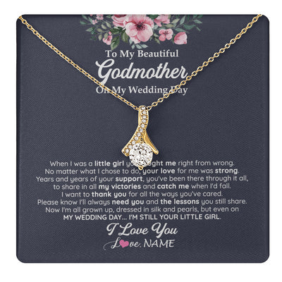 Alluring Beauty Necklace 18K Yellow Gold Finish | 1 | Personalized To My Beautiful Godmother On My Wedding Day Necklace From Goddaughter Little Girl Godmother Of Bride Wedding Day Customized Gift Box Message Card | teecentury