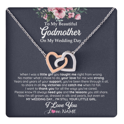 Interlocking Hearts Necklace Stainless Steel & Rose Gold Finish | 1 | Personalized To My Beautiful Godmother On My Wedding Day Necklace From Goddaughter Little Girl Godmother Of Bride Wedding Day Customized Gift Box Message Card | teecentury