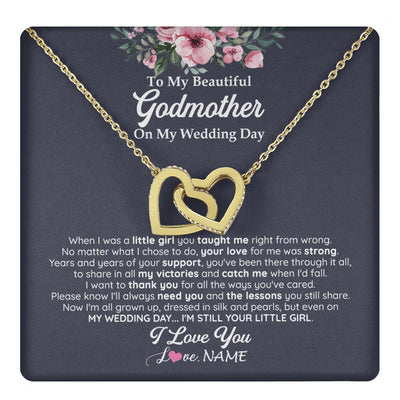 Interlocking Hearts Necklace 18K Yellow Gold Finish | 1 | Personalized To My Beautiful Godmother On My Wedding Day Necklace From Goddaughter Little Girl Godmother Of Bride Wedding Day Customized Gift Box Message Card | teecentury