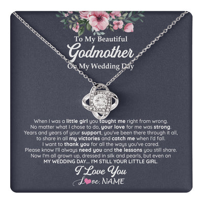Love Knot Necklace 14K White Gold Finish | 1 | Personalized To My Beautiful Godmother On My Wedding Day Necklace From Goddaughter Little Girl Godmother Of Bride Wedding Day Customized Gift Box Message Card | teecentury