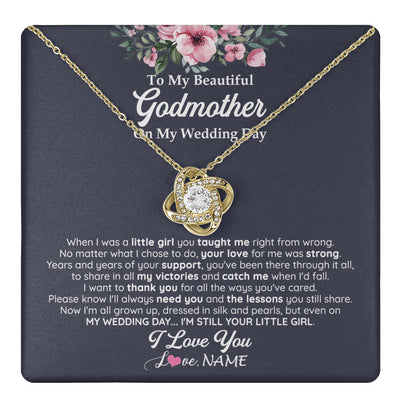 Love Knot Necklace 18K Yellow Gold Finish | 1 | Personalized To My Beautiful Godmother On My Wedding Day Necklace From Goddaughter Little Girl Godmother Of Bride Wedding Day Customized Gift Box Message Card | teecentury