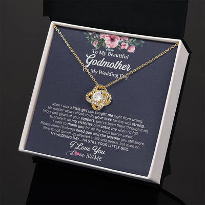 Love Knot Necklace 18K Yellow Gold Finish | 2 | Personalized To My Beautiful Godmother On My Wedding Day Necklace From Goddaughter Little Girl Godmother Of Bride Wedding Day Customized Gift Box Message Card | teecentury