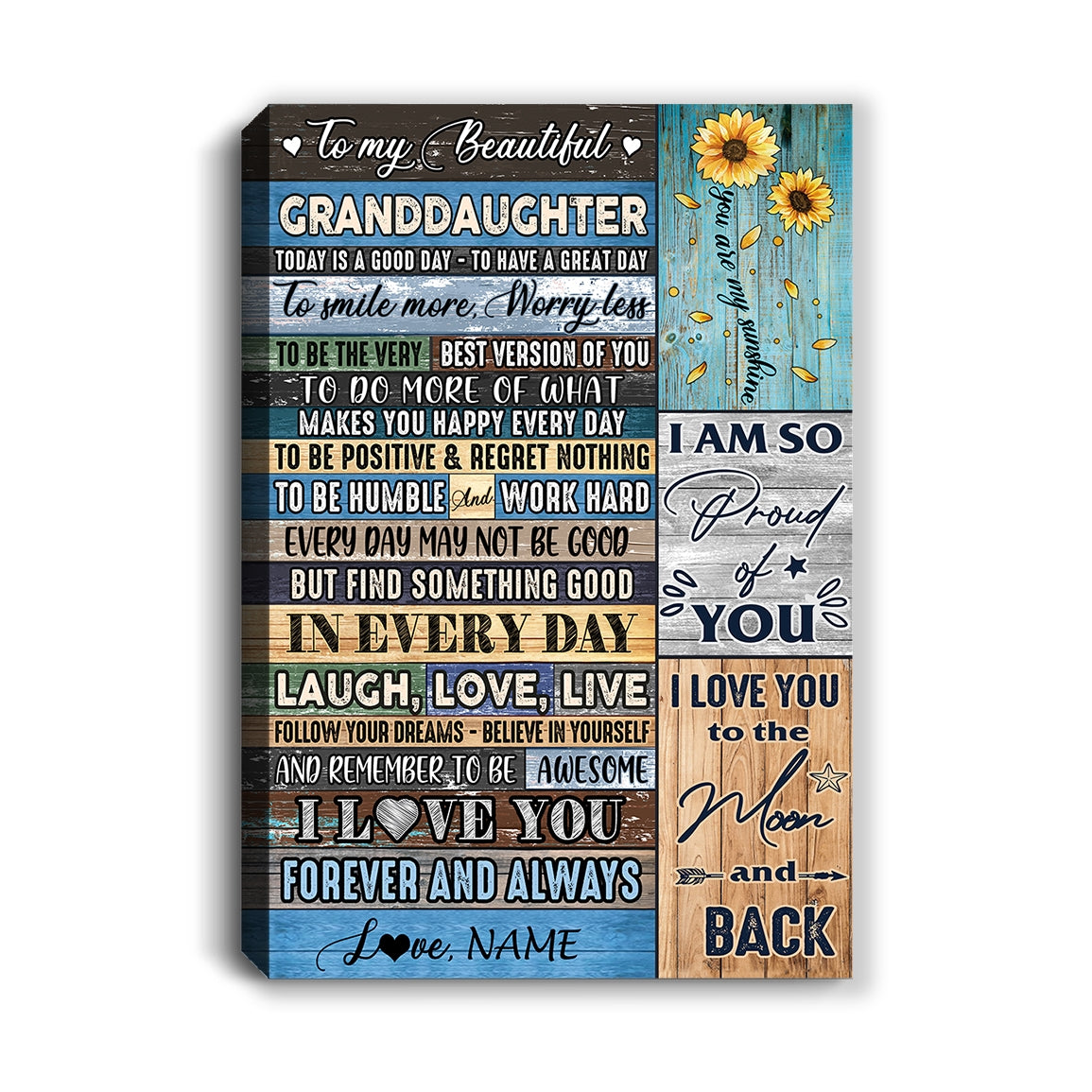 Personalized To My Beautiful Granddaughter Canvas from Grandma Nana Today Is A Good Day Great Day Wood Birthday Custom Wall Art Print Home Decor Framed Canvas | teecentury