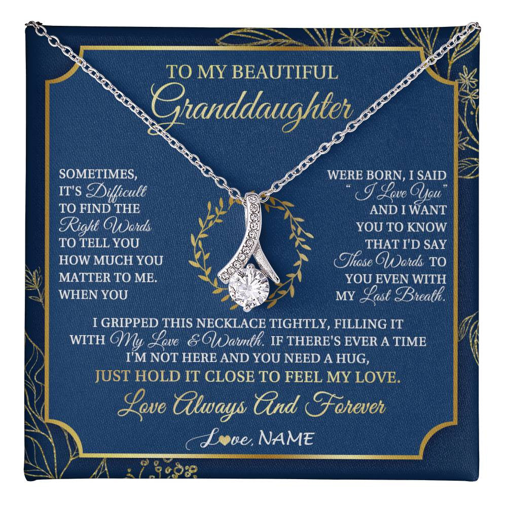 Alluring Beauty Necklace 14K White Gold Finish | 1 | Personalized To My Beautiful Granddaughter From Grandma I Gripped This Necklace Granddaughter Jewelry Birthday Christmas Customized Gift Box Message Card | teecentury