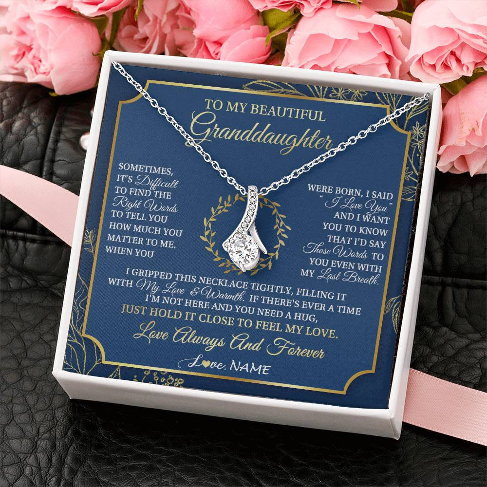 Alluring Beauty Necklace 14K White Gold Finish | 2 | Personalized To My Beautiful Granddaughter From Grandma I Gripped This Necklace Granddaughter Jewelry Birthday Christmas Customized Gift Box Message Card | teecentury