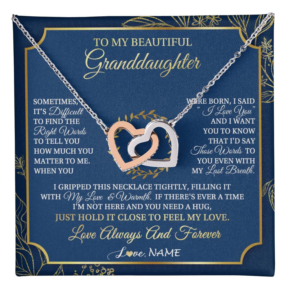 Interlocking Hearts Necklace Stainless Steel & Rose Gold Finish | 1 | Personalized To My Beautiful Granddaughter From Grandma I Gripped This Necklace Granddaughter Jewelry Birthday Christmas Customized Gift Box Message Card | teecentury