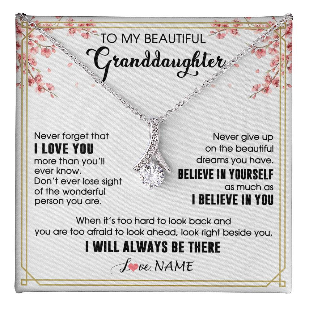 Alluring Beauty Necklace 14K White Gold Finish | 1 | Personalized To My Beautiful Granddaughter From Grandma Necklace I Love You Believe In You Granddaughter Birthday Christmas Customized Gift Box Message Card | teecentury