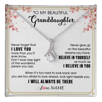 Alluring Beauty Necklace 14K White Gold Finish | 1 | Personalized To My Beautiful Granddaughter From Grandma Necklace I Love You Believe In You Granddaughter Birthday Christmas Customized Gift Box Message Card | teecentury