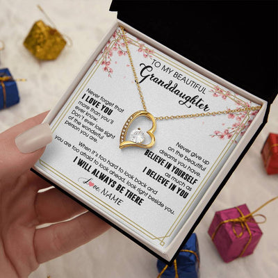 Forever Love Necklace 18K Yellow Gold Finish | 2 | Personalized To My Beautiful Granddaughter From Grandma Necklace I Love You Believe In You Granddaughter Birthday Christmas Customized Gift Box Message Card | teecentury