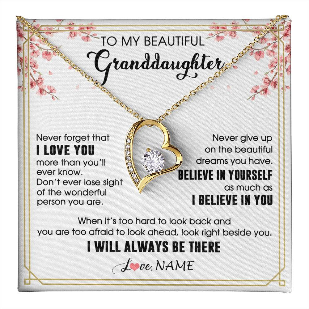 Forever Love Necklace 18K Yellow Gold Finish | 1 | Personalized To My Beautiful Granddaughter From Grandma Necklace I Love You Believe In You Granddaughter Birthday Christmas Customized Gift Box Message Card | teecentury