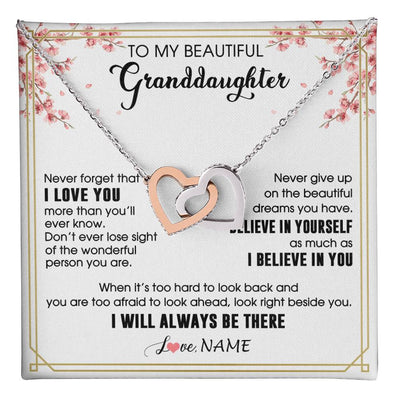 Interlocking Hearts Necklace Stainless Steel & Rose Gold Finish | 1 | Personalized To My Beautiful Granddaughter From Grandma Necklace I Love You Believe In You Granddaughter Birthday Christmas Customized Gift Box Message Card | teecentury