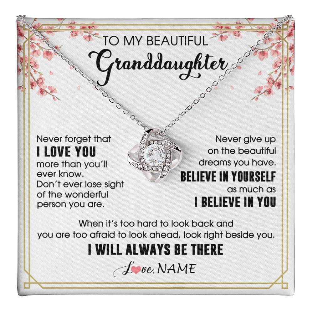 Love Knot Necklace 14K White Gold Finish | 1 | Personalized To My Beautiful Granddaughter From Grandma Necklace I Love You Believe In You Granddaughter Birthday Christmas Customized Gift Box Message Card | teecentury