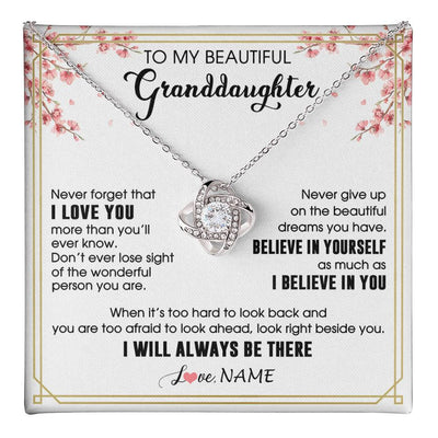 Love Knot Necklace 14K White Gold Finish | 1 | Personalized To My Beautiful Granddaughter From Grandma Necklace I Love You Believe In You Granddaughter Birthday Christmas Customized Gift Box Message Card | teecentury