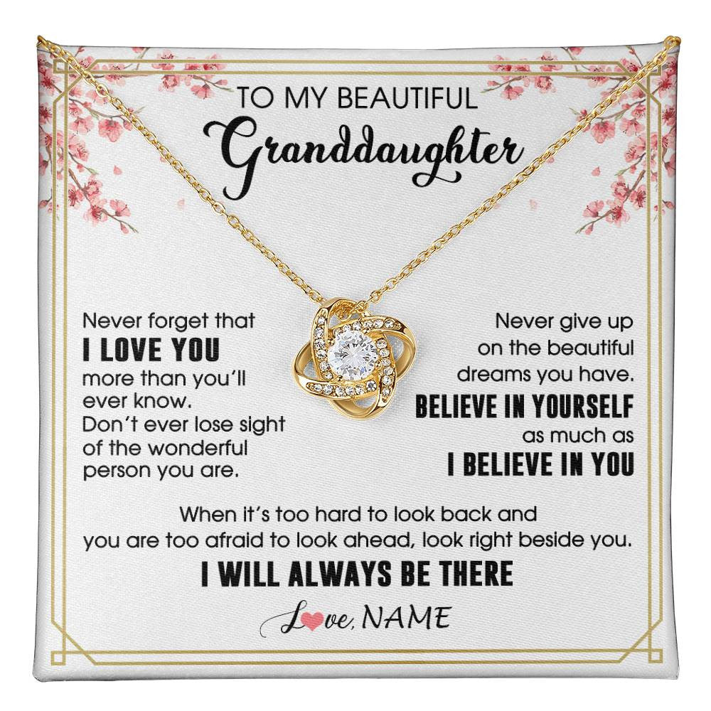 Love Knot Necklace 18K Yellow Gold Finish | 1 | Personalized To My Beautiful Granddaughter From Grandma Necklace I Love You Believe In You Granddaughter Birthday Christmas Customized Gift Box Message Card | teecentury