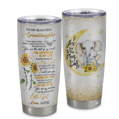 Personalized To My Beautiful Granddaughter From Grandma Stainless Steel Tumbler Cup I Love You To Moon Elephant Sunflower Granddaughter Birthday Christmas Travel Mug | teecentury