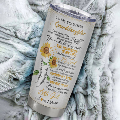 Personalized To My Beautiful Granddaughter From Grandma Stainless Steel Tumbler Cup I Love You To Moon Elephant Sunflower Granddaughter Birthday Christmas Travel Mug | teecentury