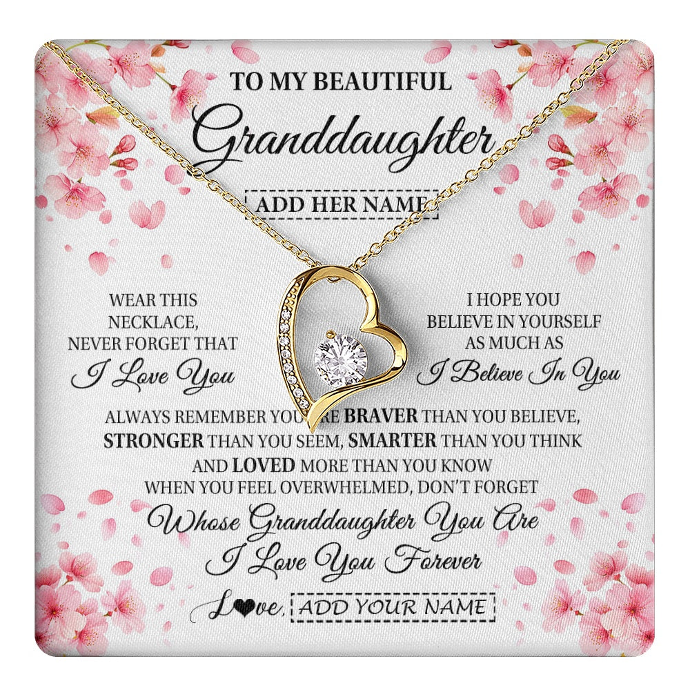Forever Love Necklace 18K Yellow Gold Finish | 1 | Personalized To My Beautiful Granddaughter From Granparents Necklace Never Forget Birthday Gifts For Granddaughter Gift Christmas Gift Box Message Card | teecentury.myshopify