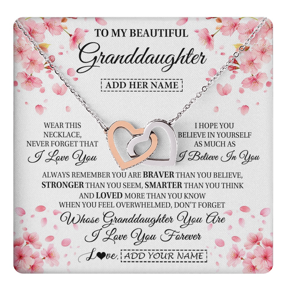 Interlocking Hearts Necklace Stainless Steel & Rose Gold Finish | 1 | Personalized To My Beautiful Granddaughter From Granparents Necklace Never Forget Birthday Gifts For Granddaughter Gift Christmas Gift Box Message Card | teecentury.myshopify