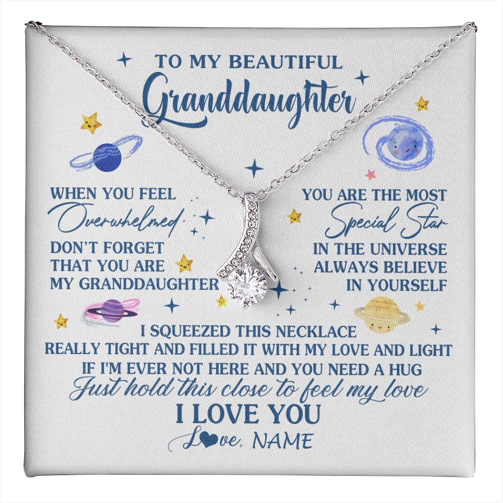 Alluring Beauty Necklace 14K White Gold Finish | 1 | Personalized To My Beautiful Granddaughter Gifs From Grandma Necklace Inspirational Granddaughter Birthday Jewelry Christmas Customized Gift Box Message Card | teecentury