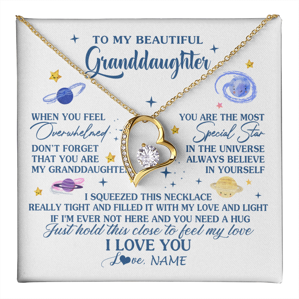 Forever Love Necklace 18K Yellow Gold Finish | 1 | Personalized To My Beautiful Granddaughter Gifs From Grandma Necklace Inspirational Granddaughter Birthday Jewelry Christmas Customized Gift Box Message Card | teecentury
