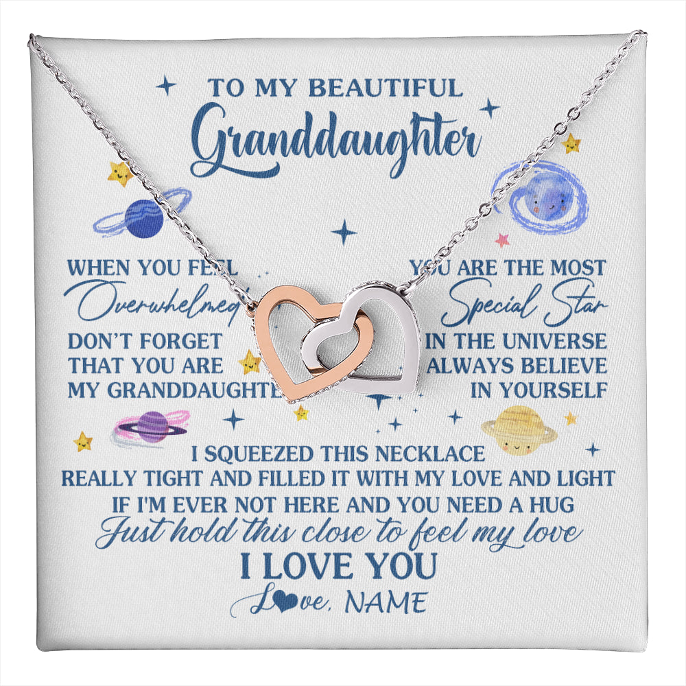 Interlocking Hearts Necklace Stainless Steel & Rose Gold Finish | 1 | Personalized To My Beautiful Granddaughter Gifs From Grandma Necklace Inspirational Granddaughter Birthday Jewelry Christmas Customized Gift Box Message Card | teecentury