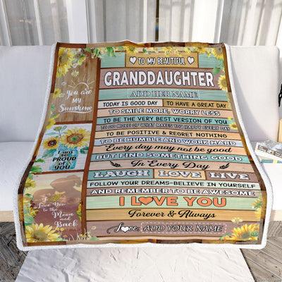 Personalized To My Beautiful Granddaughter Gifts Blanket From Grandma Wood Sunflower Gifts For Granddaughter Birthday Christmas Customized Fleece Blanket | teecentury