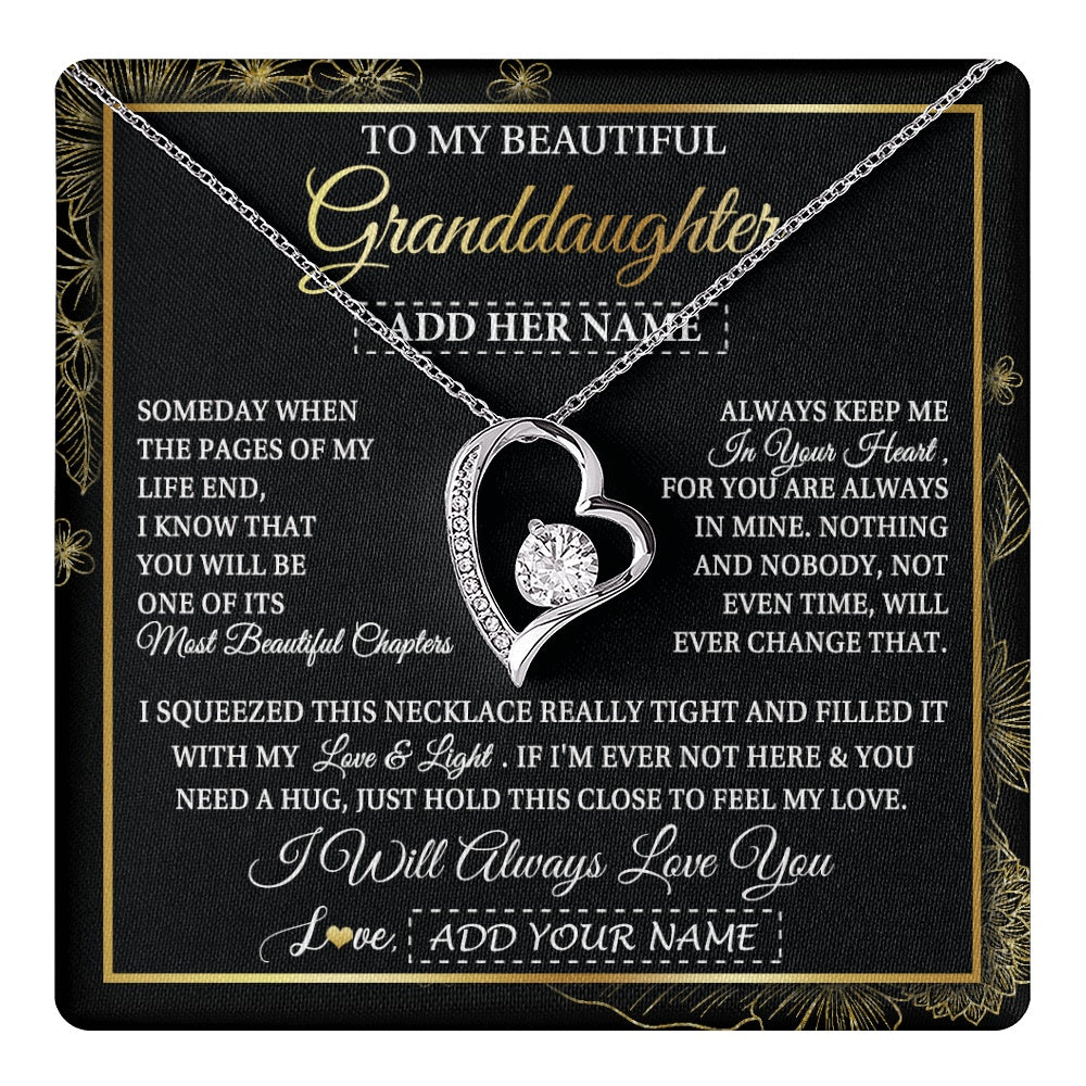 Forever Love Necklace 14K White Gold Finish | 1 | Personalized To My Beautiful Granddaughter Gifts Necklace From Grandma Feel My Love For Adult Granddaughter Graduation Christmas Custom Gift Box Message Card | https://teecentury.
