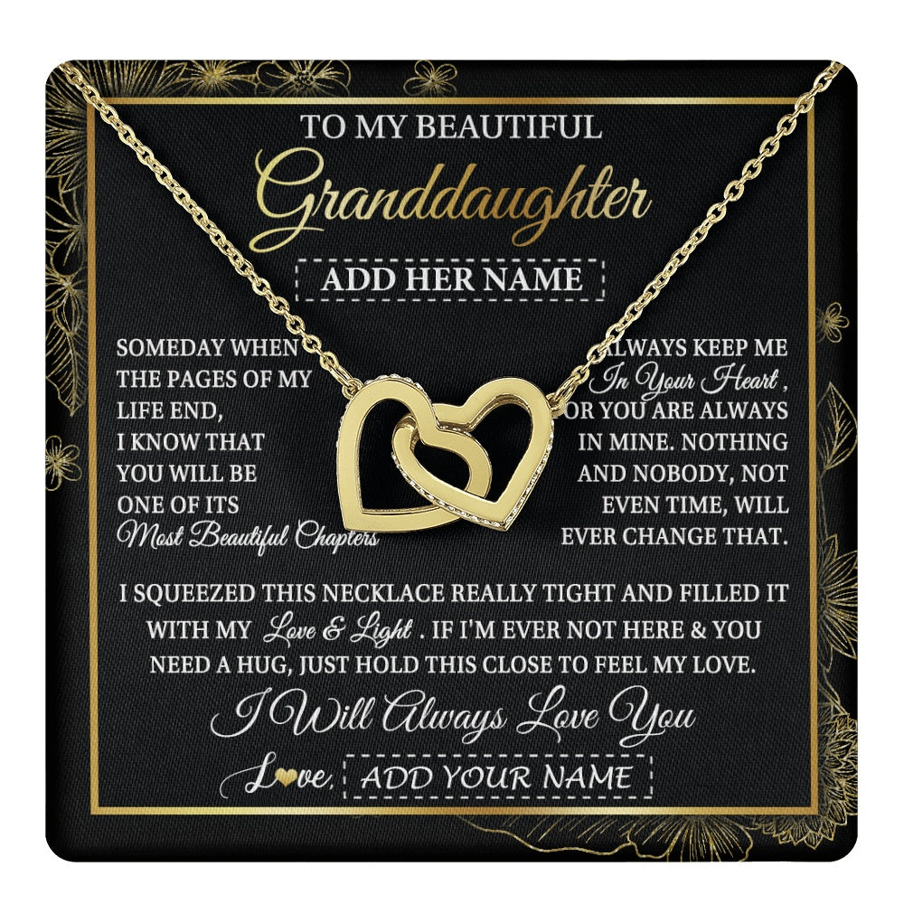 Interlocking Hearts Necklace 18K Yellow Gold Finish | 1 | Personalized To My Beautiful Granddaughter Gifts Necklace From Grandma Feel My Love For Adult Granddaughter Graduation Christmas Custom Gift Box Message Card | https://teecentury.