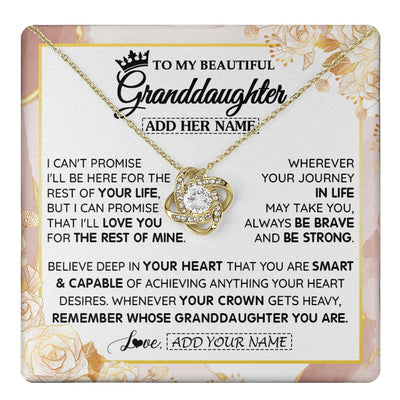 Love Knot Necklace 18K Yellow Gold Finish | 1 | Personalized To My Beautiful Granddaughter Gifts Necklace From Grandma Grandpa Crown Jewelry Present On Birthday Granddaughter Christmas Gift Box Message Card | https://teecentury.