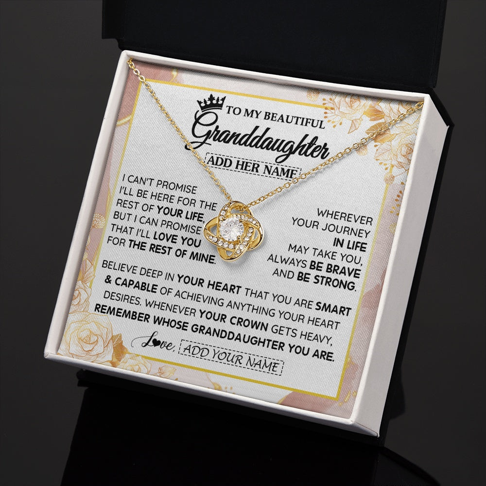 Love Knot Necklace 18K Yellow Gold Finish | 2 | Personalized To My Beautiful Granddaughter Gifts Necklace From Grandma Grandpa Crown Jewelry Present On Birthday Granddaughter Christmas Gift Box Message Card | https://teecentury.