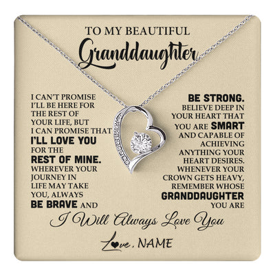 Forever Love Necklace 14K White Gold Finish | 1 | Personalized To My Beautiful Granddaughter Gifts Necklace From Grandma Grandpa Inspirational Birthday Gift For Granddaughter Graduation Christmas Message Card | teecentury