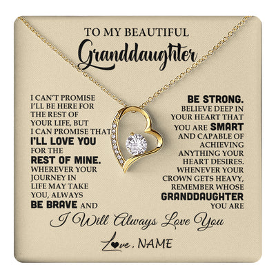 Forever Love Necklace 18K Yellow Gold Finish | 1 | Personalized To My Beautiful Granddaughter Gifts Necklace From Grandma Grandpa Inspirational Birthday Gift For Granddaughter Graduation Christmas Message Card | teecentury