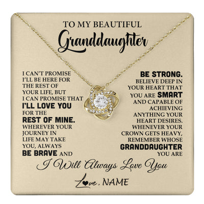 Love Knot Necklace 18K Yellow Gold Finish | 1 | Personalized To My Beautiful Granddaughter Gifts Necklace From Grandma Grandpa Inspirational Birthday Gift For Granddaughter Graduation Christmas Message Card | teecentury