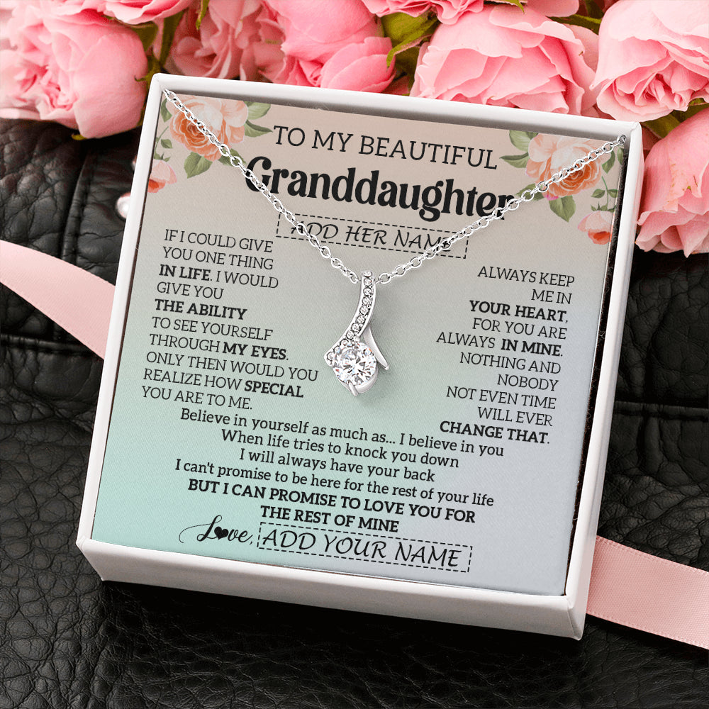 Alluring Beauty Necklace 14K White Gold Finish | 2 | Personalized To My Beautiful Granddaughter Gifts Necklace From Grandma Love Jewelry For Granddaughter Birthday Christmas Customized Gift Box Message Card | teecentury