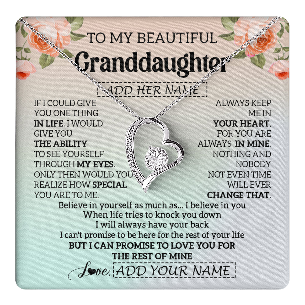 Forever Love Necklace 14K White Gold Finish | 1 | Personalized To My Beautiful Granddaughter Gifts Necklace From Grandma Love Jewelry For Granddaughter Birthday Christmas Customized Gift Box Message Card | teecentury