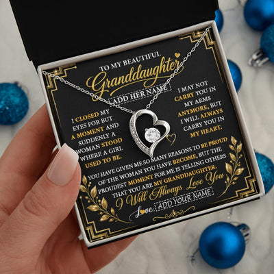 Forever Love Necklace 14K White Gold Finish | 2 | Personalized To My Beautiful Granddaughter Gifts Pendant Necklace I Close My Eyes Granddaughter Birthday Gifts Christmas Graduation Gift Box Message Card | https://teecentury.