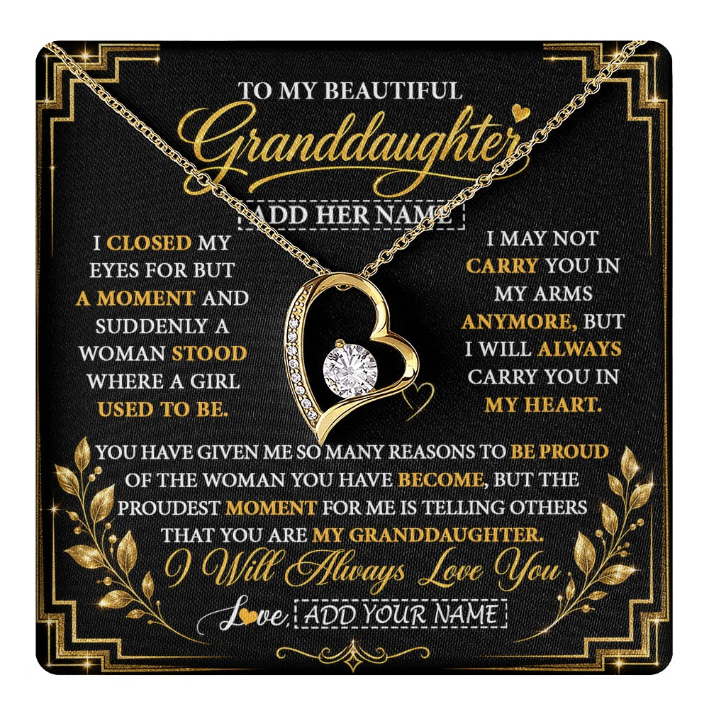 Forever Love Necklace 18K Yellow Gold Finish | 1 | Personalized To My Beautiful Granddaughter Gifts Pendant Necklace I Close My Eyes Granddaughter Birthday Gifts Christmas Graduation Gift Box Message Card | https://teecentury.