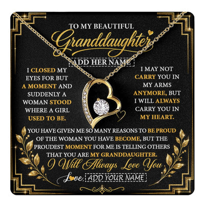 Forever Love Necklace 18K Yellow Gold Finish | 1 | Personalized To My Beautiful Granddaughter Gifts Pendant Necklace I Close My Eyes Granddaughter Birthday Gifts Christmas Graduation Gift Box Message Card | https://teecentury.