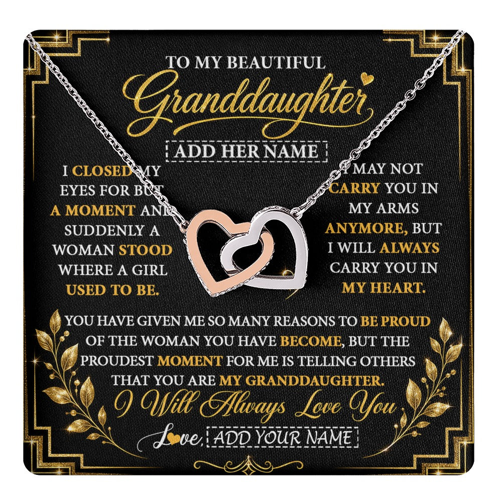 Interlocking Hearts Necklace Stainless Steel & Rose Gold Finish | 1 | Personalized To My Beautiful Granddaughter Gifts Pendant Necklace I Close My Eyes Granddaughter Birthday Gifts Christmas Graduation Gift Box Message Card | https://teecentury.