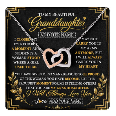 Interlocking Hearts Necklace Stainless Steel & Rose Gold Finish | 1 | Personalized To My Beautiful Granddaughter Gifts Pendant Necklace I Close My Eyes Granddaughter Birthday Gifts Christmas Graduation Gift Box Message Card | https://teecentury.