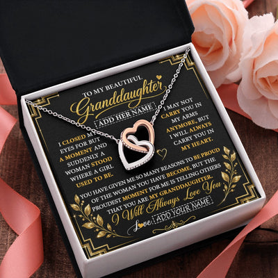Interlocking Hearts Necklace Stainless Steel & Rose Gold Finish | 2 | Personalized To My Beautiful Granddaughter Gifts Pendant Necklace I Close My Eyes Granddaughter Birthday Gifts Christmas Graduation Gift Box Message Card | https://teecentury.