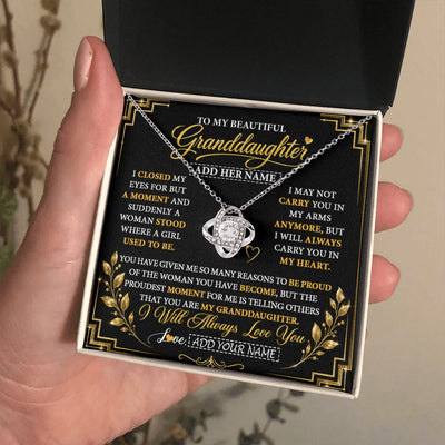 Love Knot Necklace 14K White Gold Finish | 2 | Personalized To My Beautiful Granddaughter Gifts Pendant Necklace I Close My Eyes Granddaughter Birthday Gifts Christmas Graduation Gift Box Message Card | https://teecentury.
