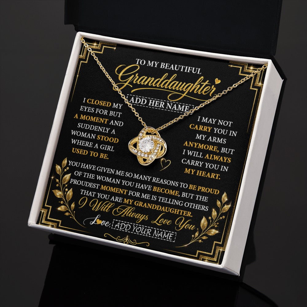 Love Knot Necklace 18K Yellow Gold Finish | 2 | Personalized To My Beautiful Granddaughter Gifts Pendant Necklace I Close My Eyes Granddaughter Birthday Gifts Christmas Graduation Gift Box Message Card | https://teecentury.
